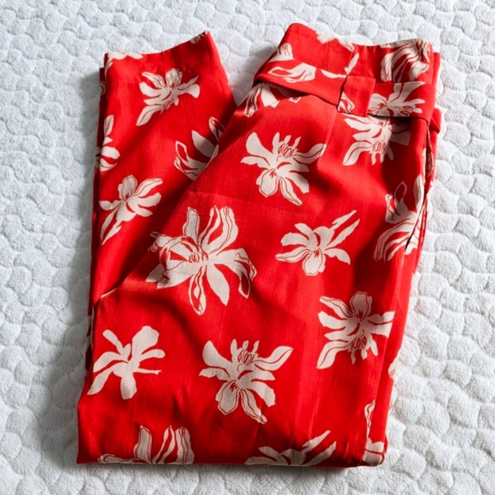 Viva Vena orange orchid pants floral pleated tie waist